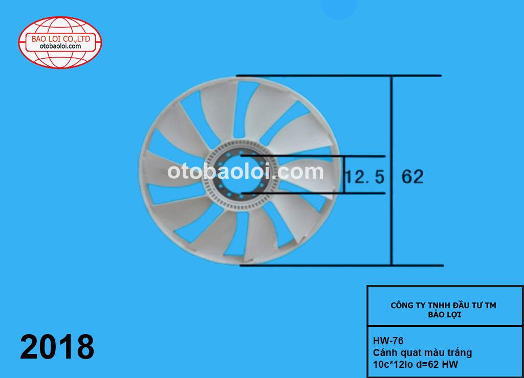 Cánh quat màu trắng 10c*12lo d=62 HW
