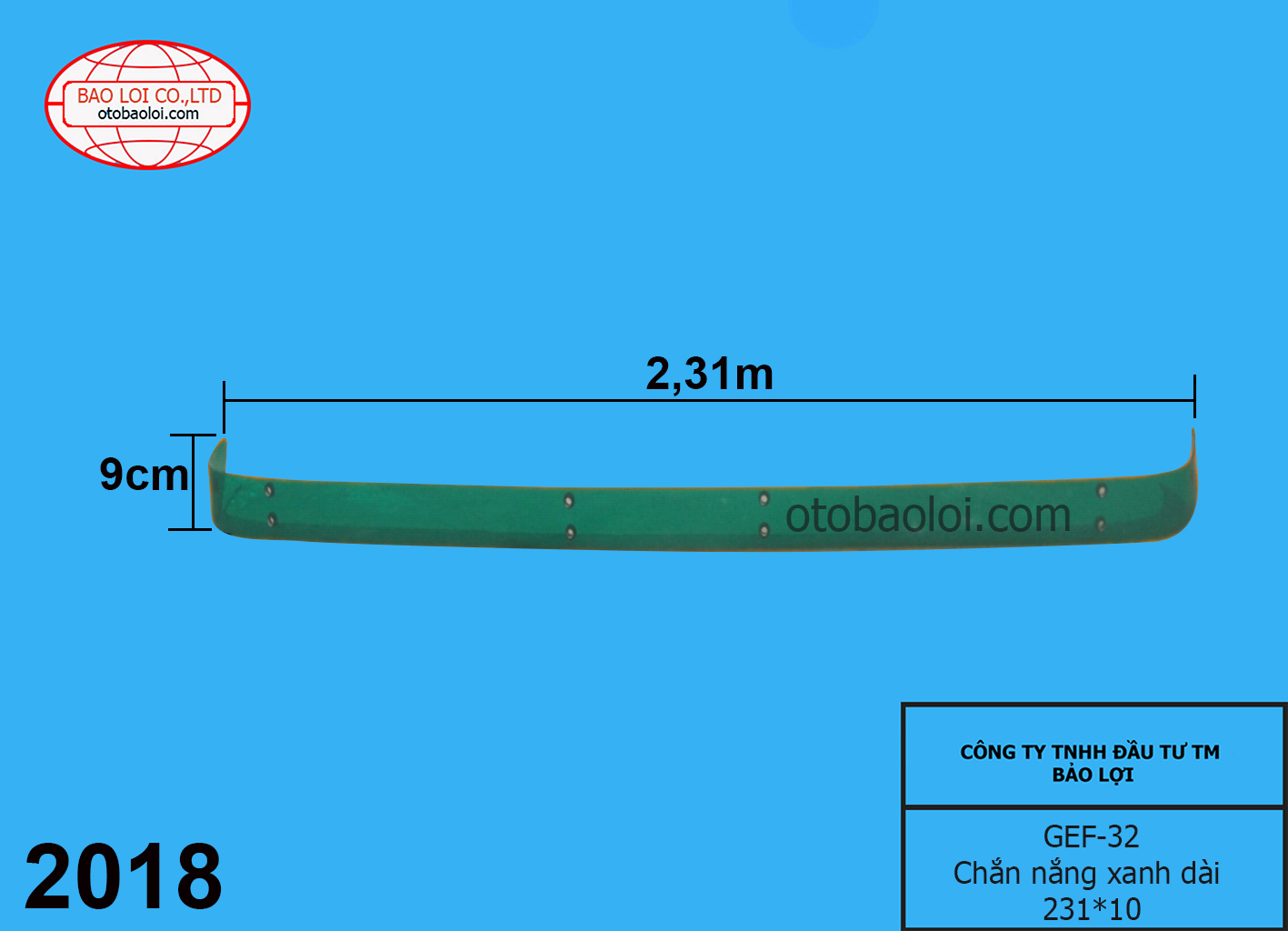 Chắn nắng xanh dài 231*10