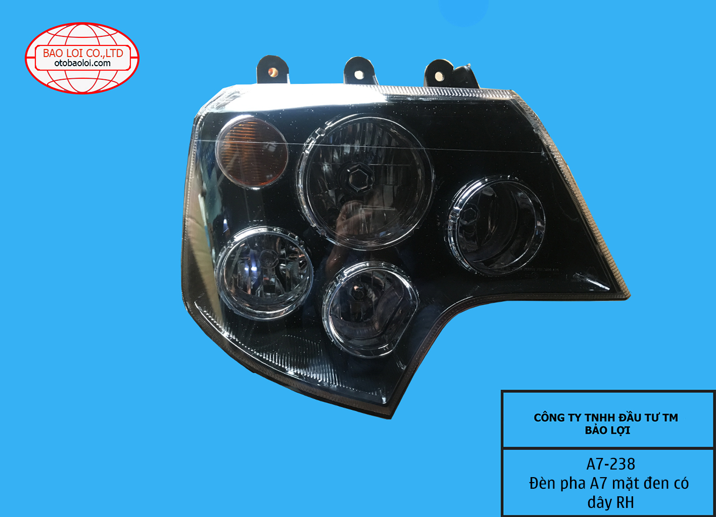 Đèn pha A7 mặt đen có dây RH 